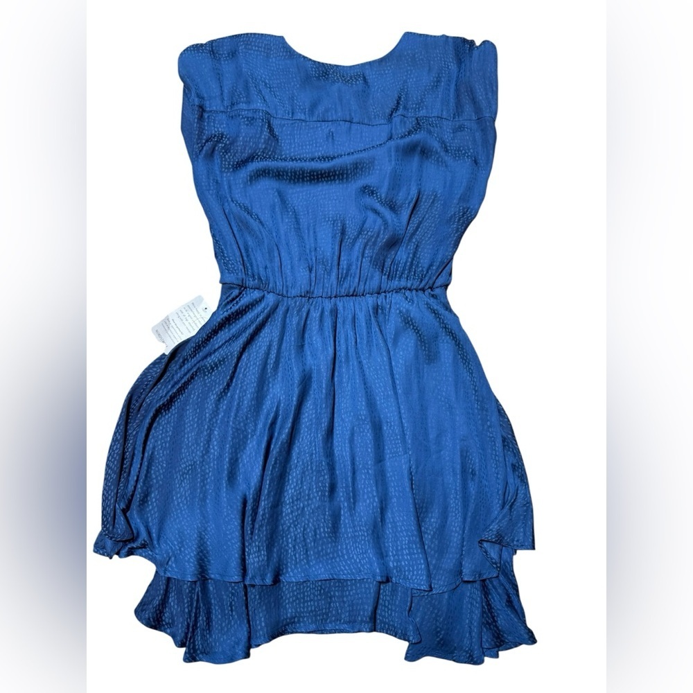 Socialite NWT Cap Sleeve Satin Tiered Mini Dress – Navy Peony – Size Medium - Picture 3 of 8